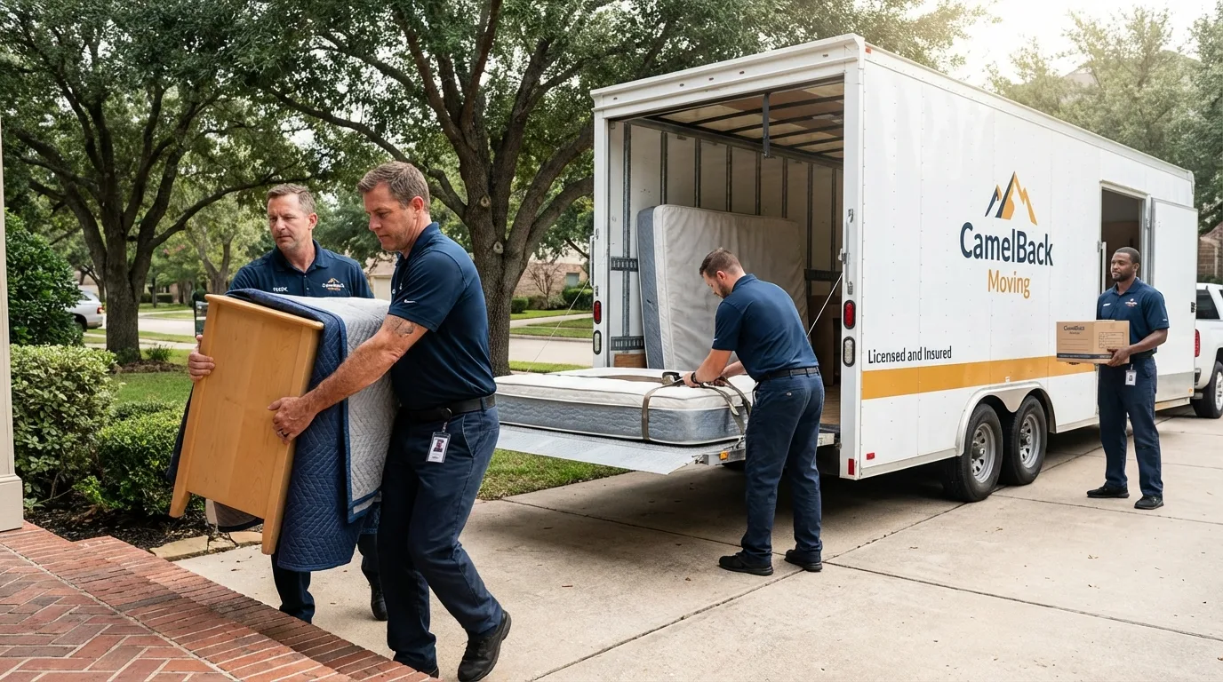 Crew loading residential truck for cross-state move from Waynesville, NC